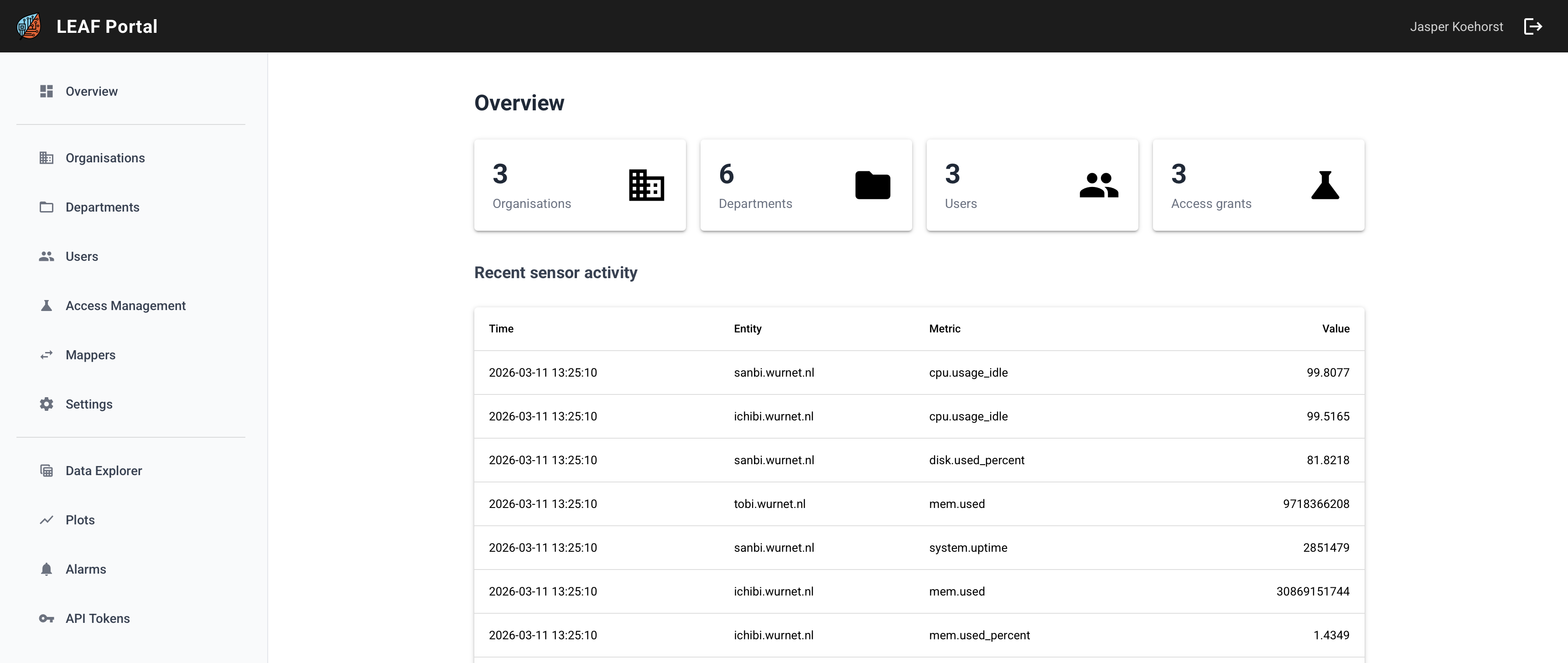Main interface of the LEAF Portal